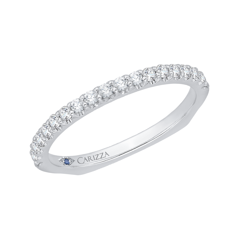 Euro Shank Round Diamond Wedding Band in 14K White Gold