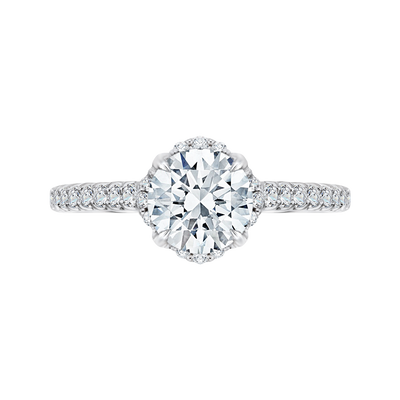 Euro Shank Round Diamond Floral Engagement Ring in 14K White Gold (Semi-Mount)