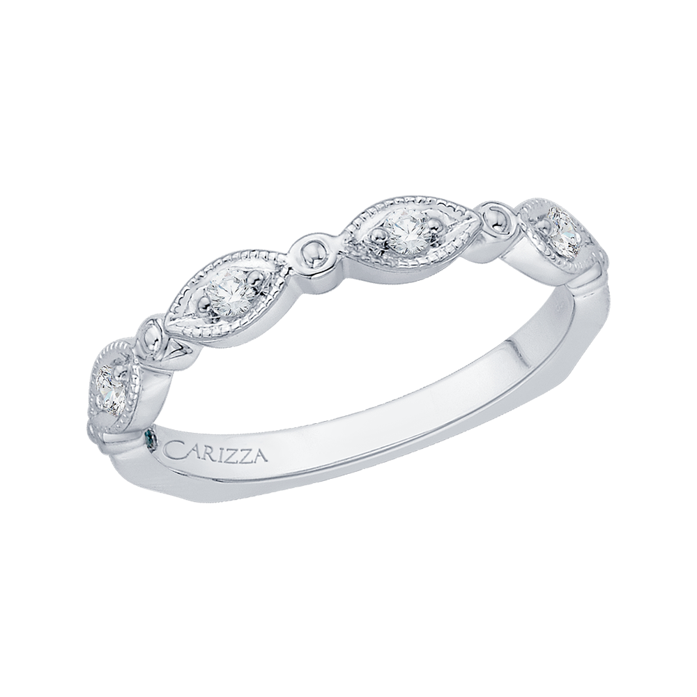 Euro Shank Round Diamond Wedding Band in 14K White Gold