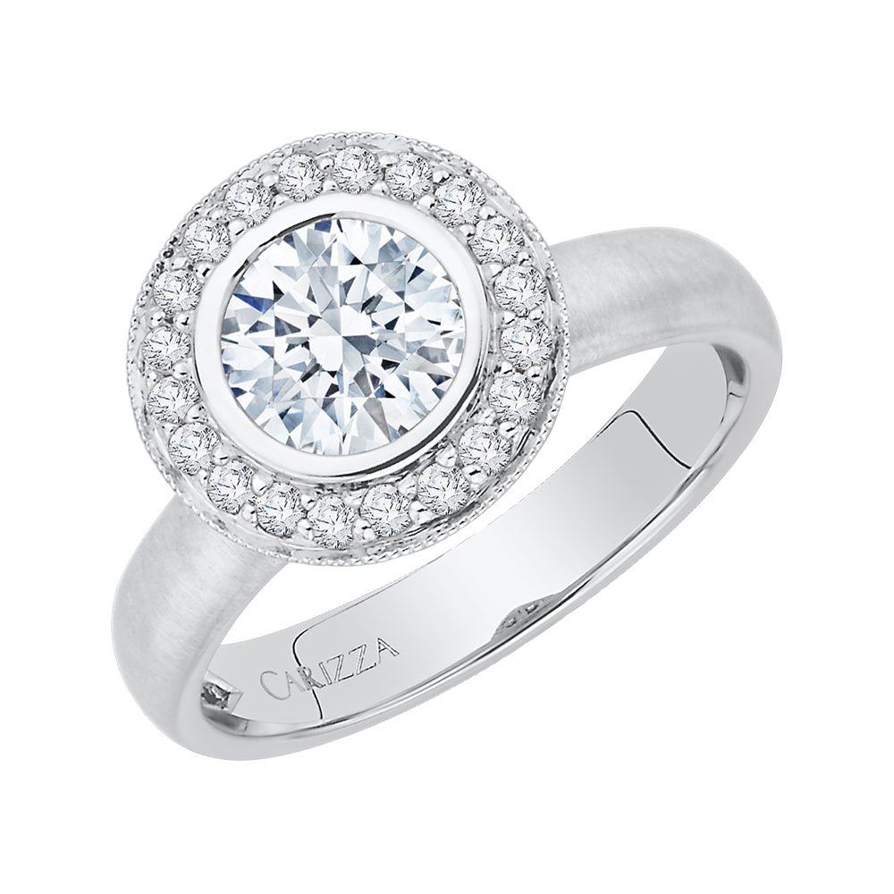 Round Diamond Halo Engagement Ring in 14K White Gold (Semi-Mount)