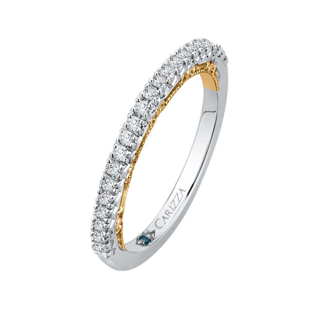 Round Diamond Half-Eternity Wedding Band in 14K Two Tone Gold