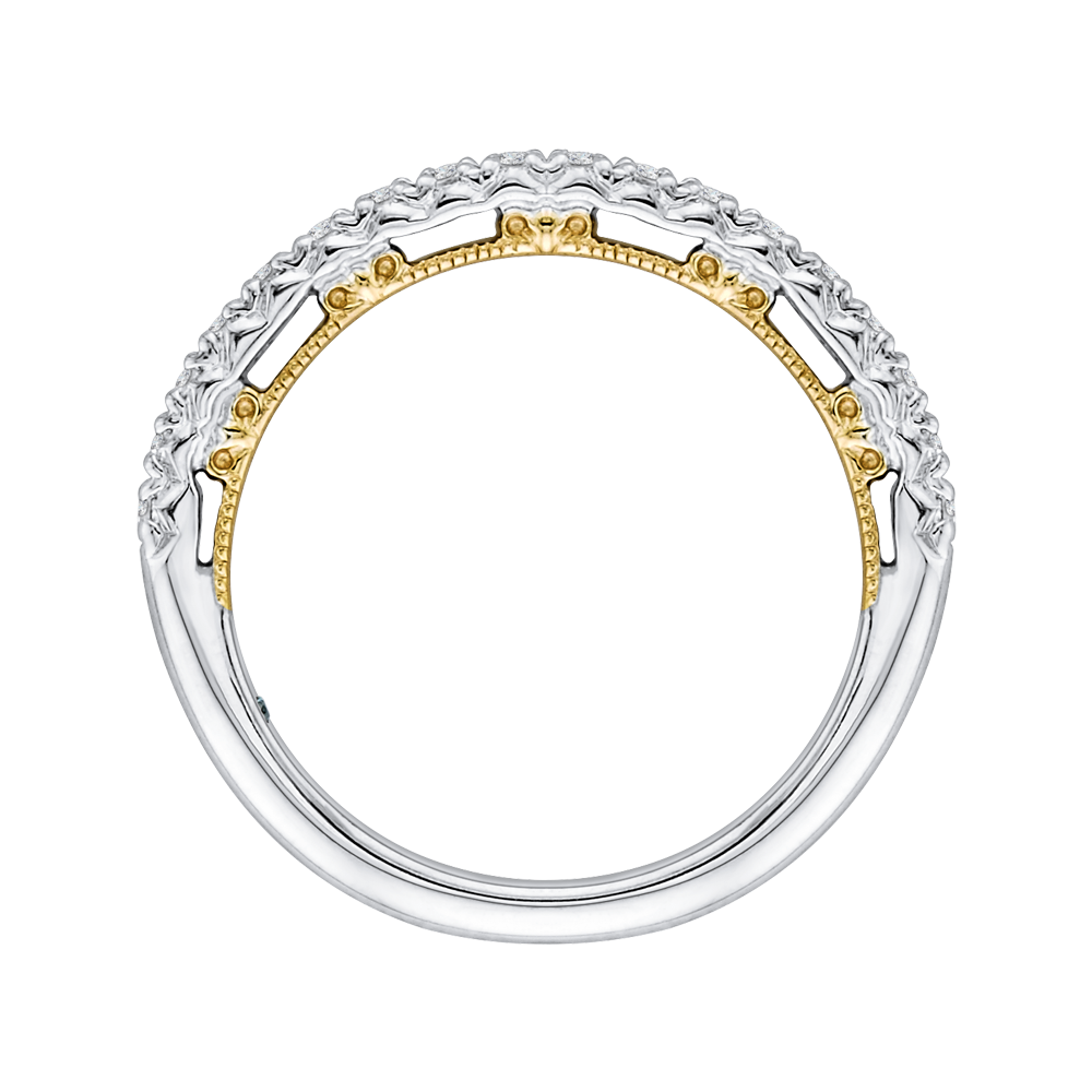 Round Diamond Half-Eternity Wedding Band in 14K Two Tone Gold