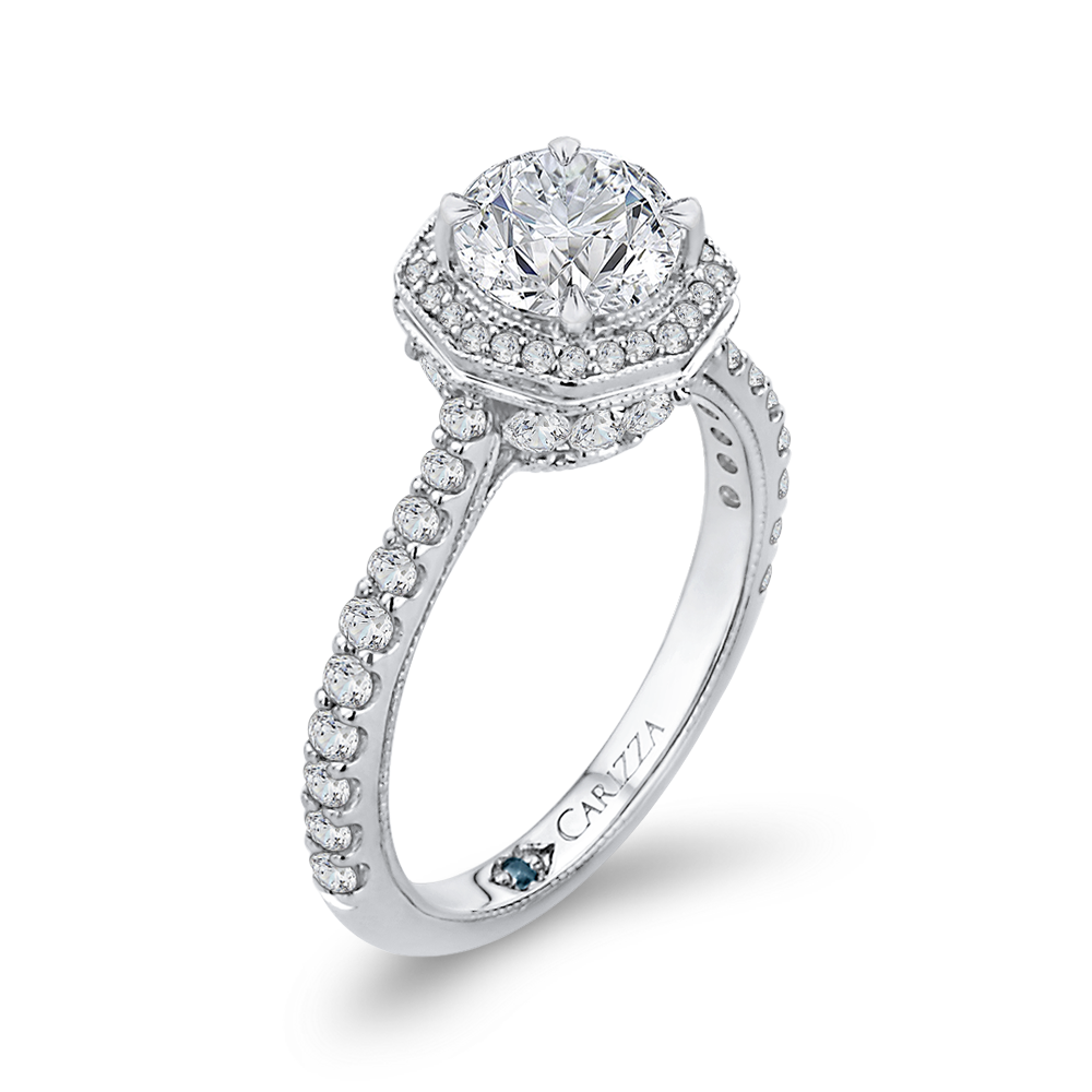 Diamond Octagon Shape Halo Engagement Ring in 14K White Gold (Semi-Mount)