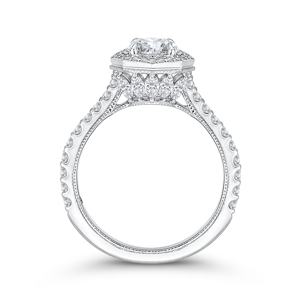 Diamond Octagon Shape Halo Engagement Ring in 14K White Gold (Semi-Mount)