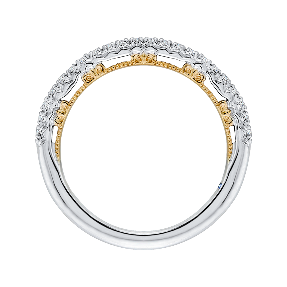 Round Diamond Half-Eternity Wedding Band in 14K Two Tone Gold