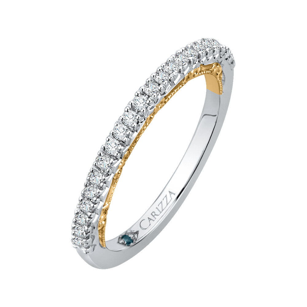 Round Diamond Half-Eternity Wedding Band in 14K Two Tone Gold