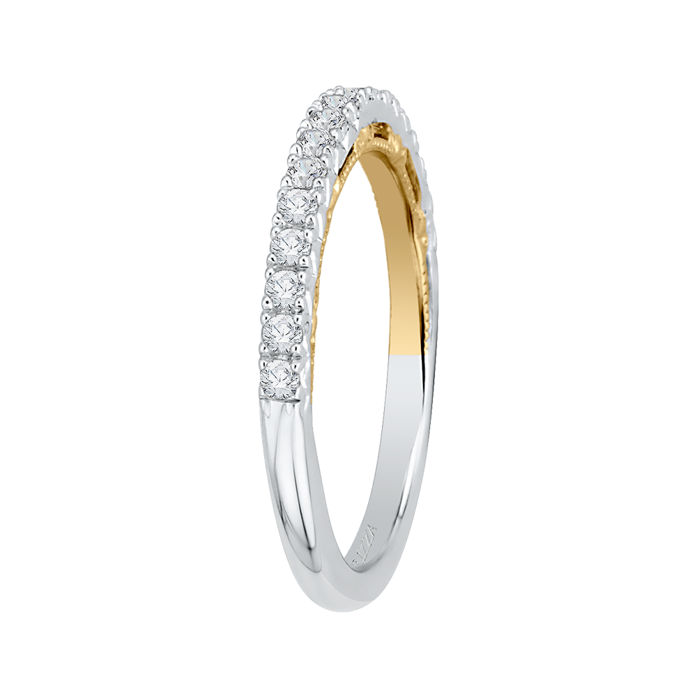 Round Diamond Half-Eternity Wedding Band in 14K Two Tone Gold