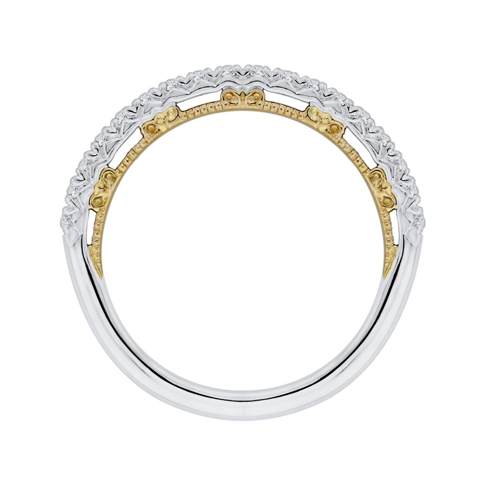 Round Diamond Half-Eternity Wedding Band in 14K Two Tone Gold