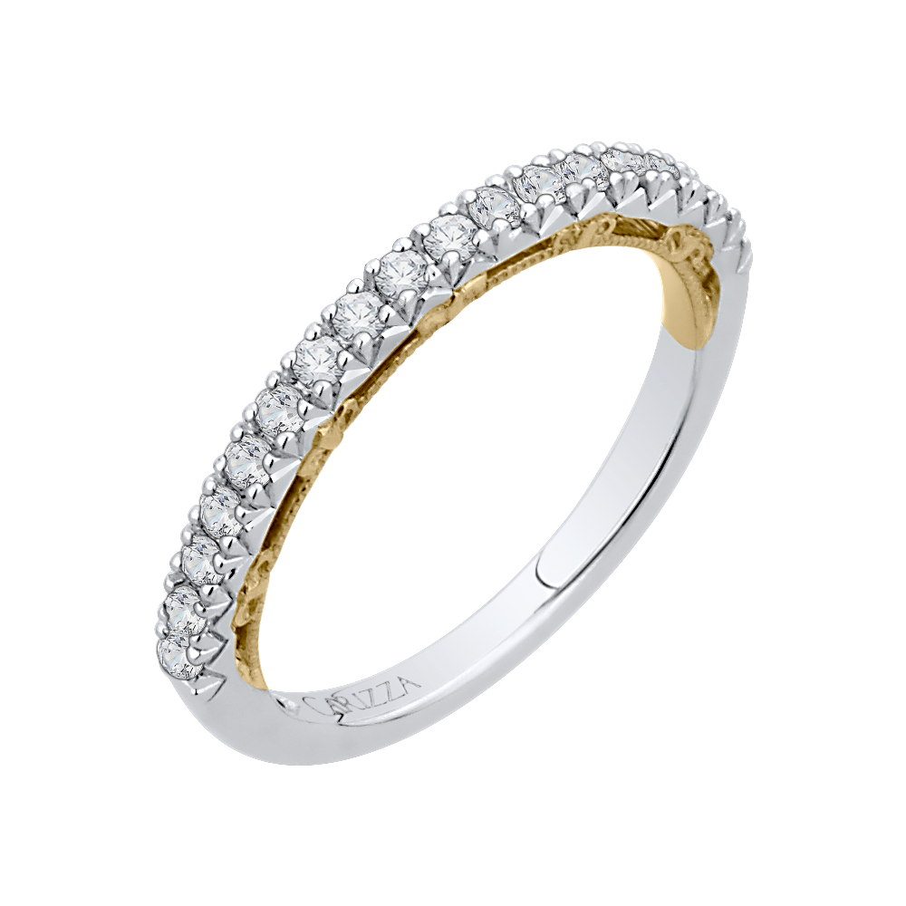 Round Diamond Half-Eternity Wedding Band in 14K Two Tone Gold