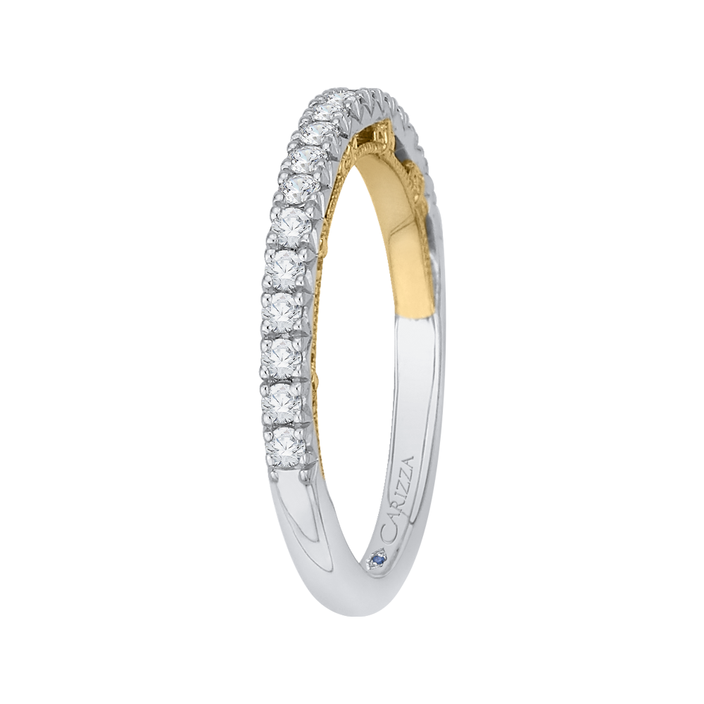 Round Diamond Half-Eternity Wedding Band in 14K Two Tone Gold