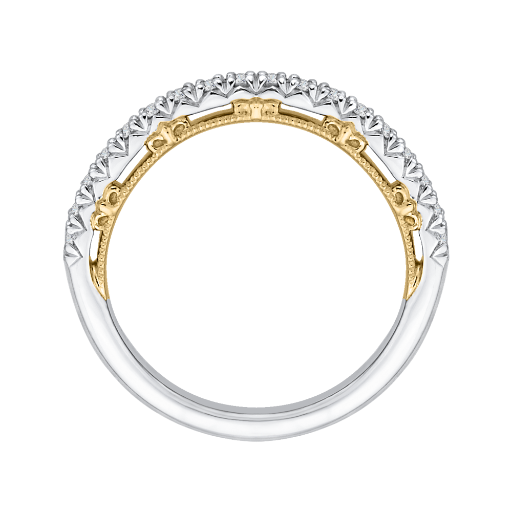 Round Diamond Half-Eternity Wedding Band in 14K Two Tone Gold