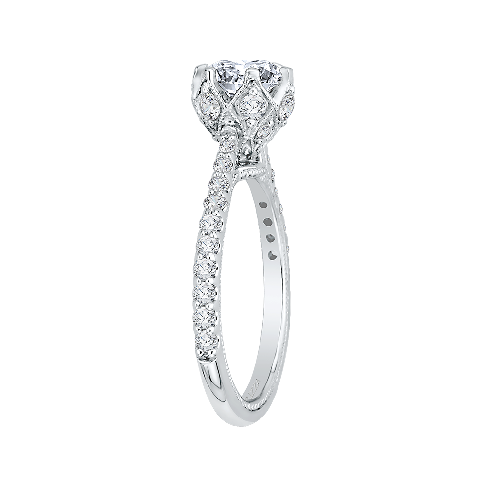 Round Diamond Cathedral Style Engagement Ring in 14K White Gold (Semi-Mount)