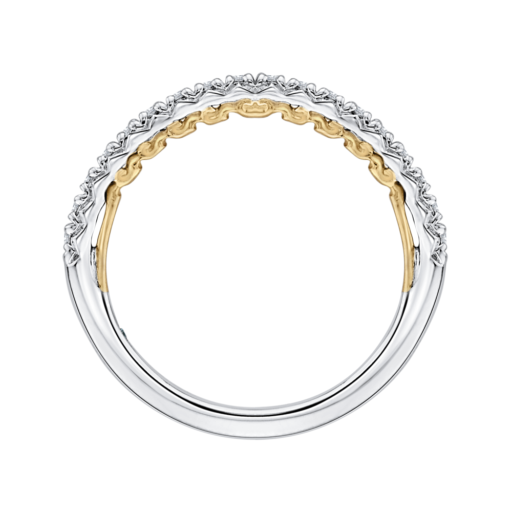 Round Diamond Half-Eternity Wedding Band in 14K Two Tone Gold