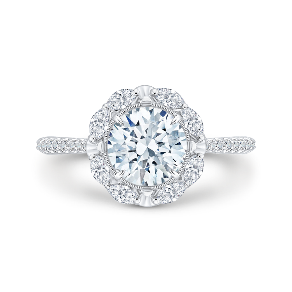 Round Diamond Halo Engagement Ring in 14K White Gold (Semi-Mount)