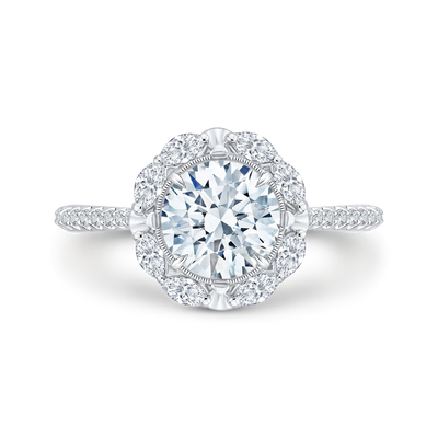 Round Diamond Halo Engagement Ring in 14K White Gold (Semi-Mount)