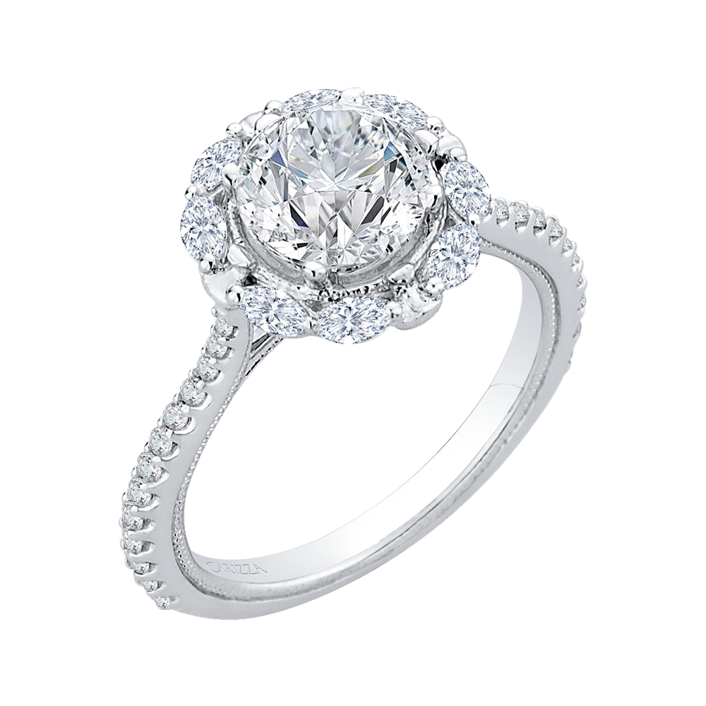 Round Diamond Halo Engagement Ring in 14K White Gold (Semi-Mount)