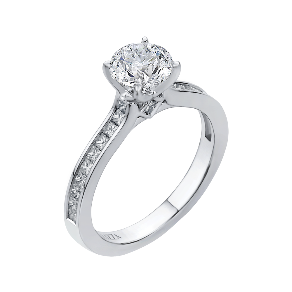 Cut Round Diamond Cathedral Style Engagement Ring in 14K White Gold (Semi-Mount)