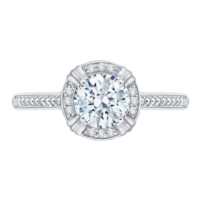 Round Diamond Halo Cathedral Style Engagement Ring in 14K White Gold (Semi-Mount)