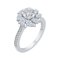 Round Diamond Floral Halo Engagement Ring in 14K White Gold (Semi-Mount)