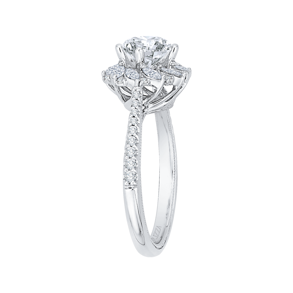 Round Diamond Floral Engagement Ring in 14K White Gold (Semi-Mount)