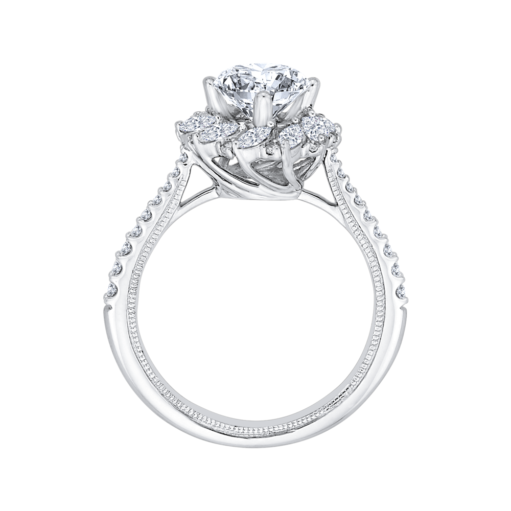 Round Diamond Floral Engagement Ring in 14K White Gold (Semi-Mount)