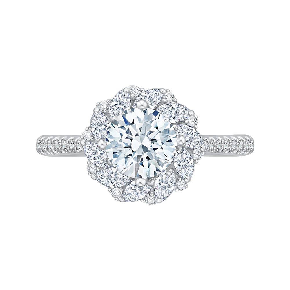 Round Diamond Floral Engagement Ring in 14K White Gold (Semi-Mount)