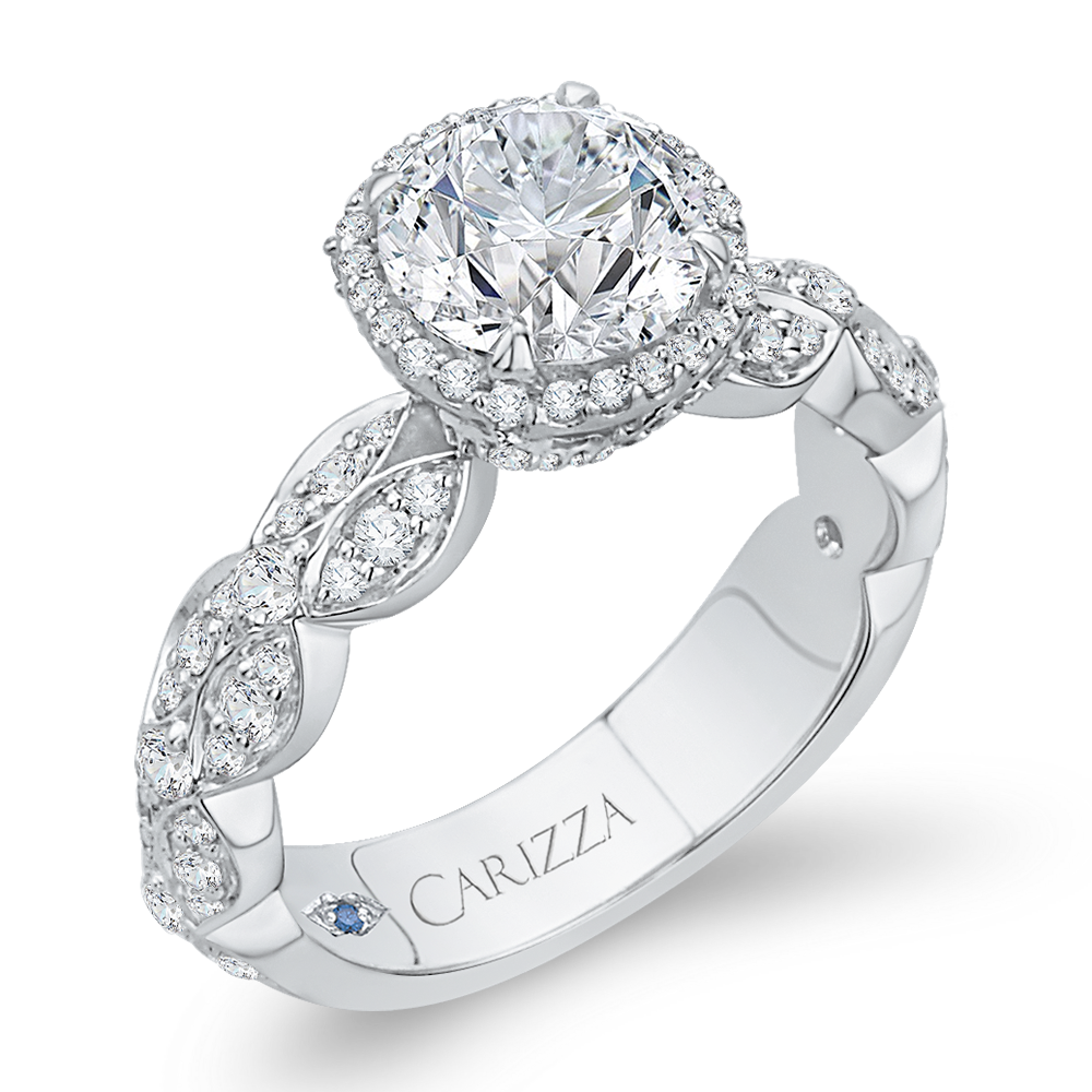 Round Diamond Halo Engagement Ring in 14K White Gold (Semi-Mount)