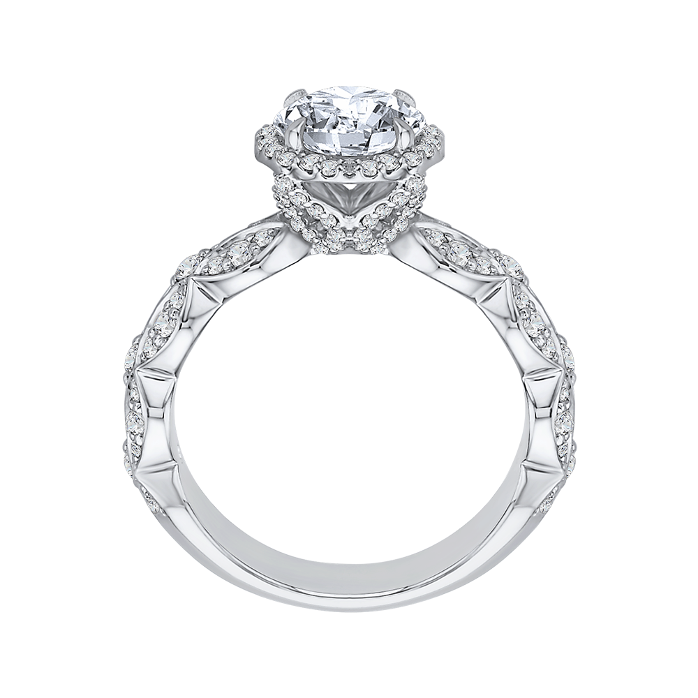 Round Diamond Halo Engagement Ring in 14K White Gold (Semi-Mount)