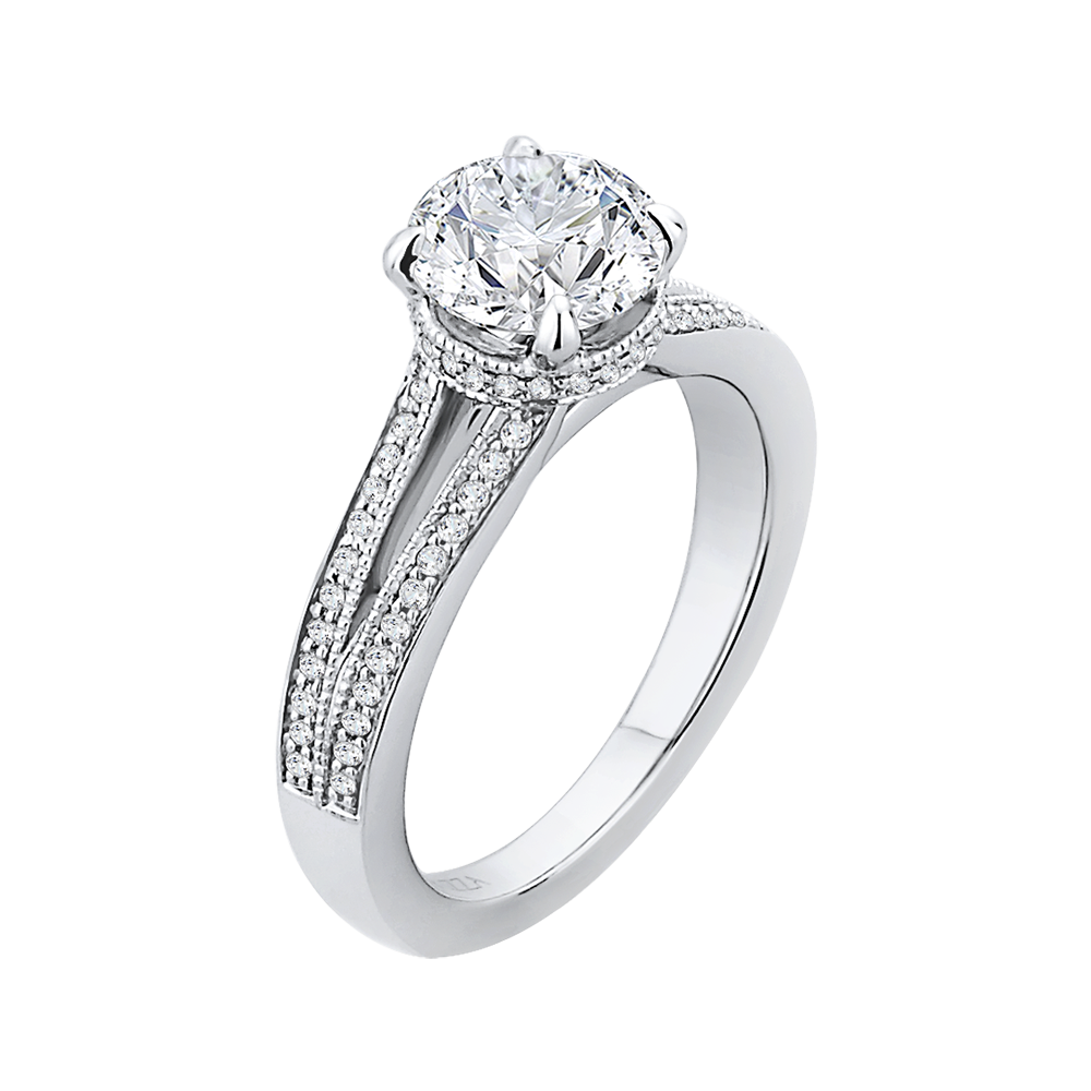 Split Shank Round Diamond Engagement Ring in 14K White Gold (Semi-Mount)