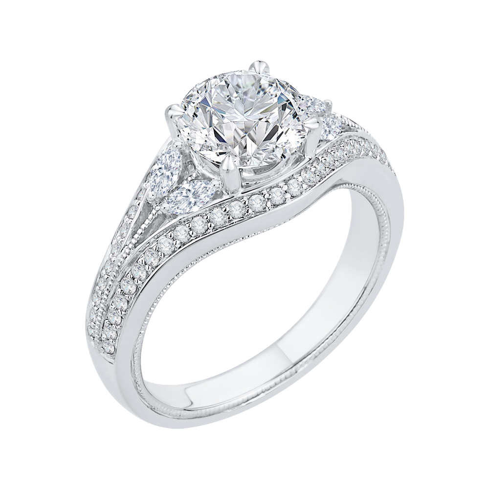 Split Shank Round Diamond Engagement Ring in 14K White Gold (Semi-Mount)