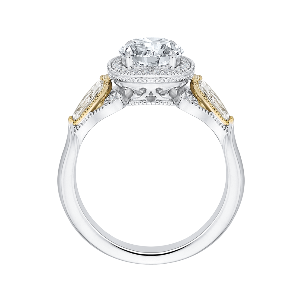 Round Diamond Halo Engagement Ring in 14K Two Tone Gold (Semi-Mount)