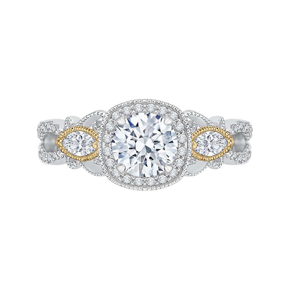 Round Diamond Halo Engagement Ring in 14K Two Tone Gold (Semi-Mount)