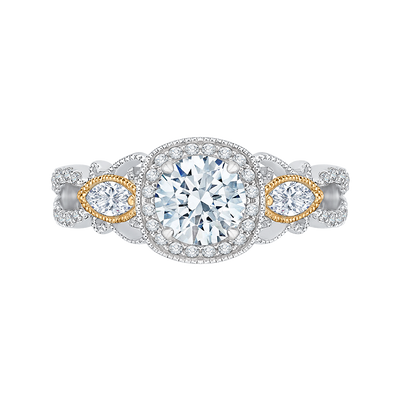 Round Diamond Halo Engagement Ring in 14K Two Tone Gold (Semi-Mount)