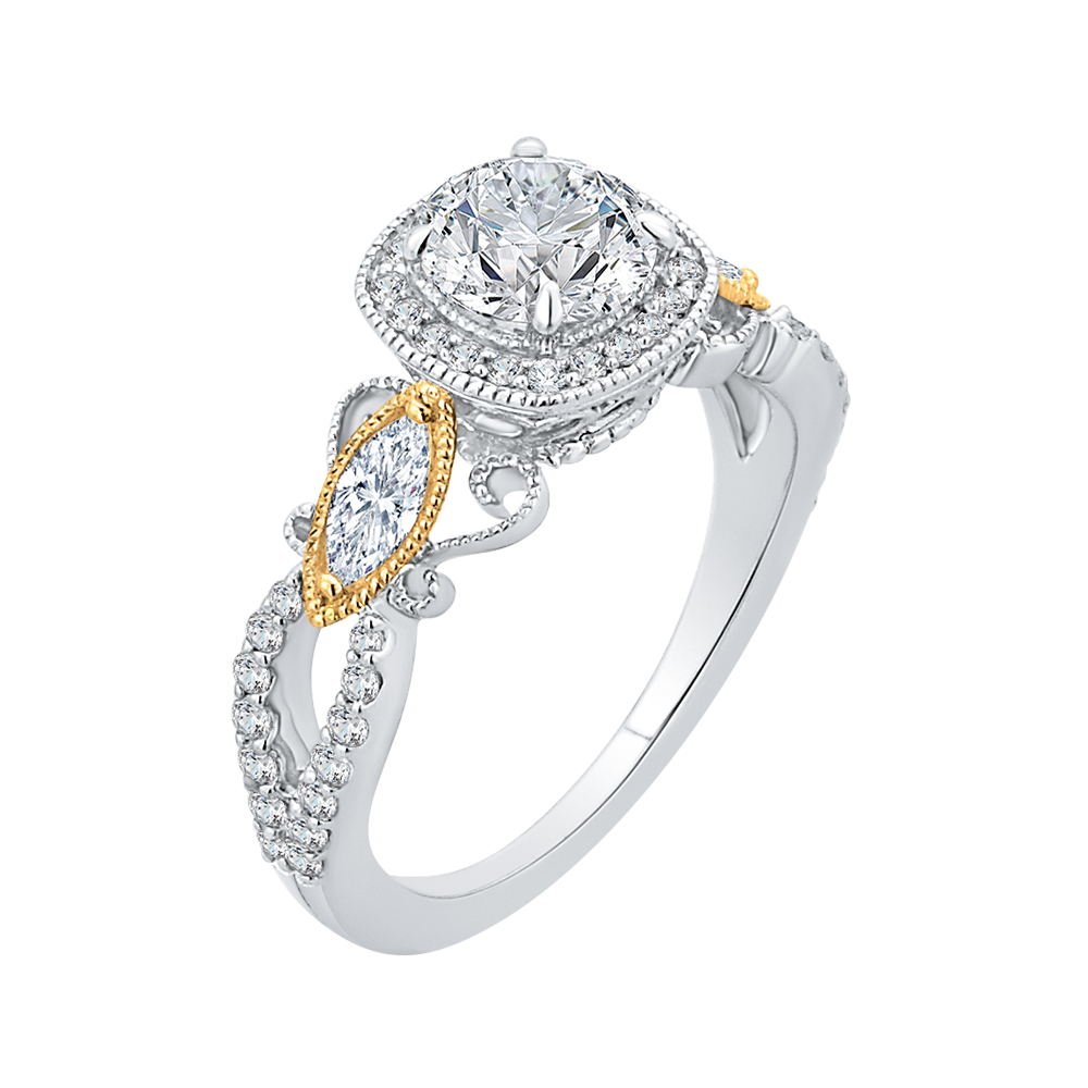 Round Diamond Halo Engagement Ring in 14K Two Tone Gold (Semi-Mount)