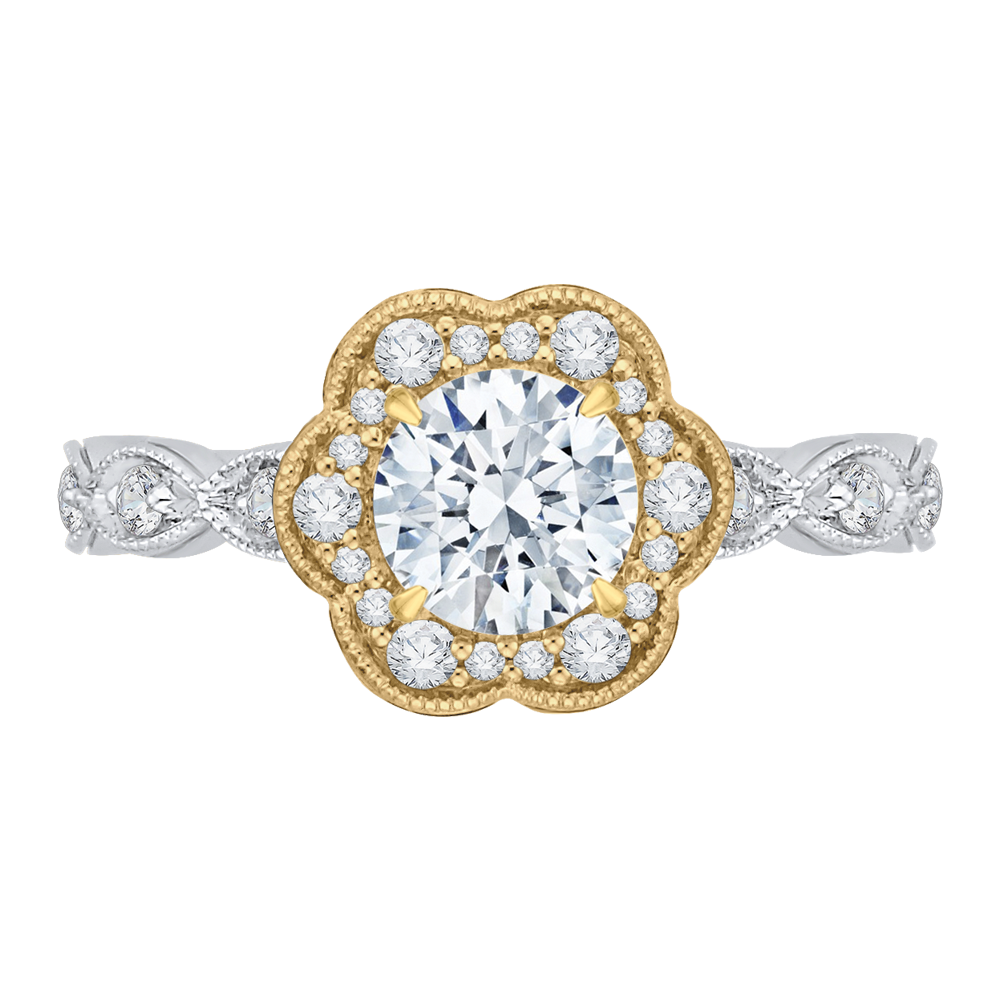 Diamond Floral Halo Engagement Ring in 14K Two Tone Gold (Semi-Mount)