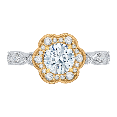 Diamond Floral Halo Engagement Ring in 14K Two Tone Gold (Semi-Mount)