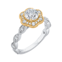 Diamond Floral Halo Engagement Ring in 14K Two Tone Gold (Semi-Mount)