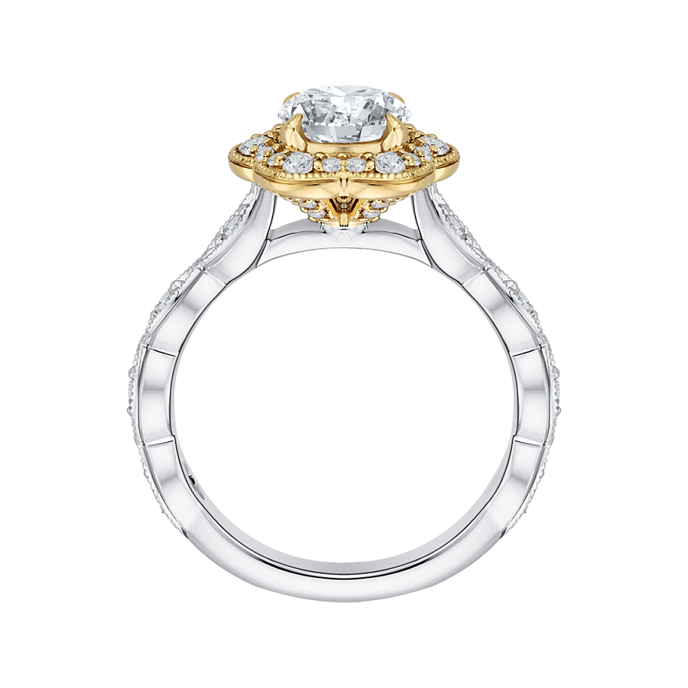 Diamond Floral Halo Engagement Ring in 14K Two Tone Gold (Semi-Mount)