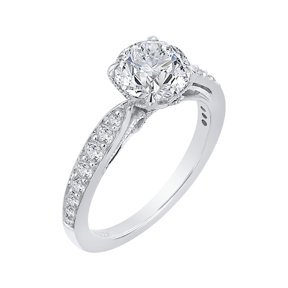 Round Diamond Floral Engagement Ring in 14K White Gold (Semi-Mount)