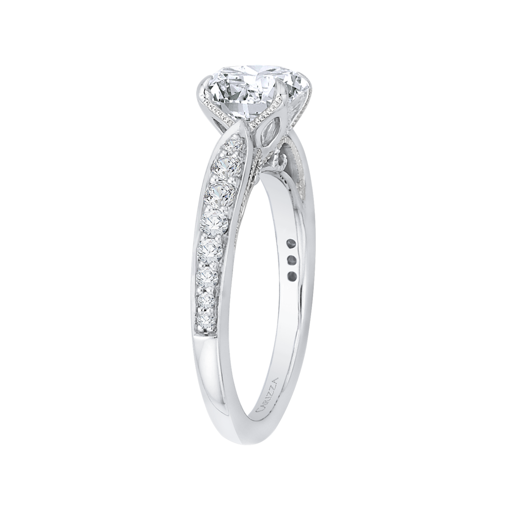 Round Diamond Floral Engagement Ring in 14K White Gold (Semi-Mount)