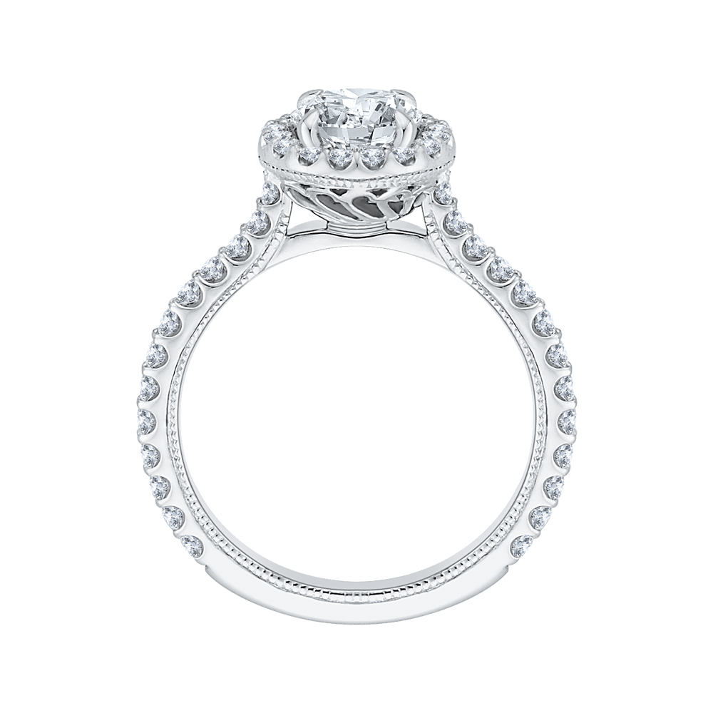 Round Diamond Halo Engagement Ring in 14K White Gold (Semi-Mount)