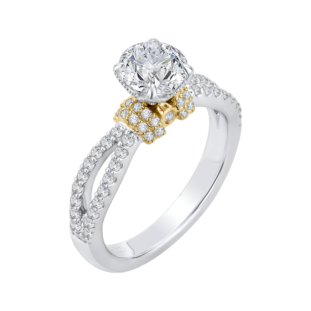 Split Shank Round Diamond Engagement Ring in 14K Two Tone Gold (Semi-Mount)