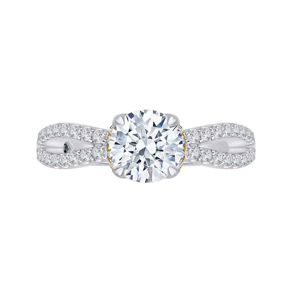 Split Shank Round Diamond Engagement Ring in 14K Two Tone Gold (Semi-Mount)