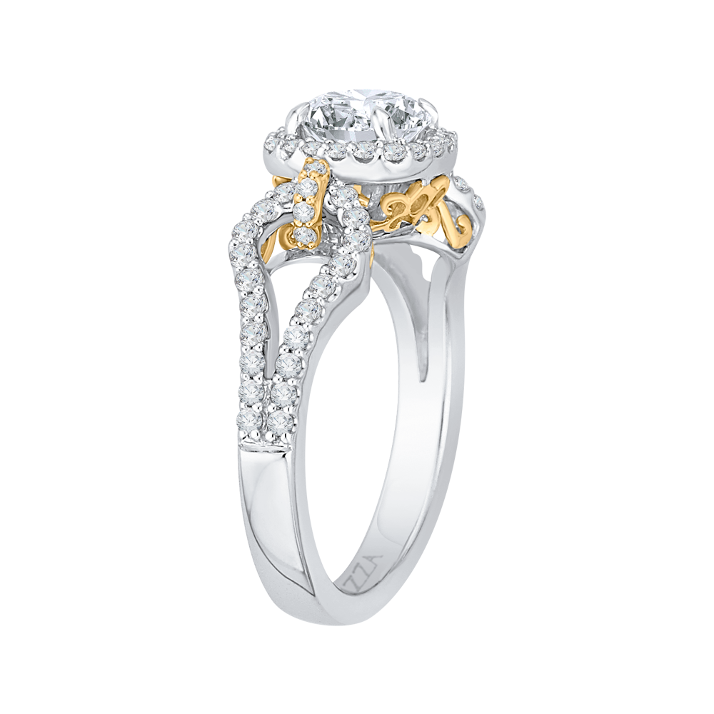 Split Shank Round Diamond Halo Engagement Ring in 14K Two Tone Gold (Semi-Mount)