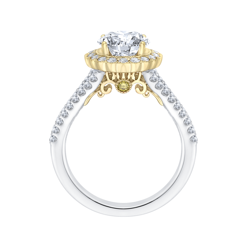 Split Shank Round Diamond Halo Engagement Ring in 14K Two Tone Gold (Semi-Mount)