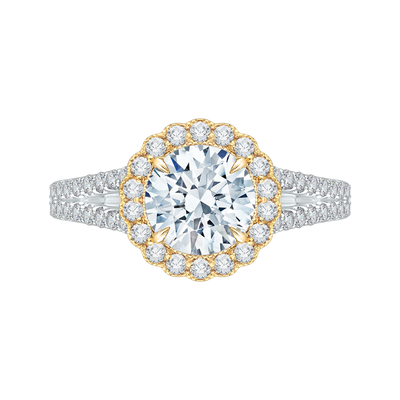 Split Shank Round Diamond Halo Engagement Ring in 14K Two Tone Gold (Semi-Mount)