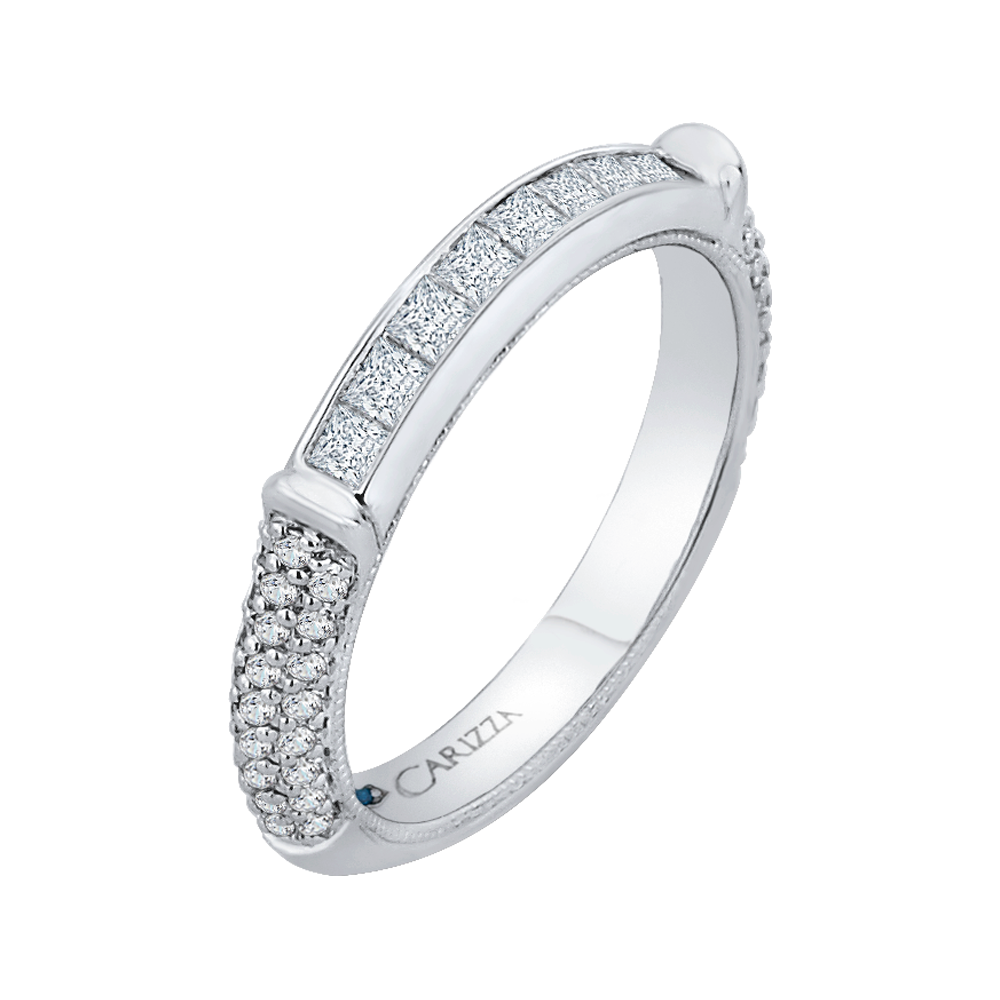 Princess Cut & Round Diamond Wedding Band in 14K White Gold