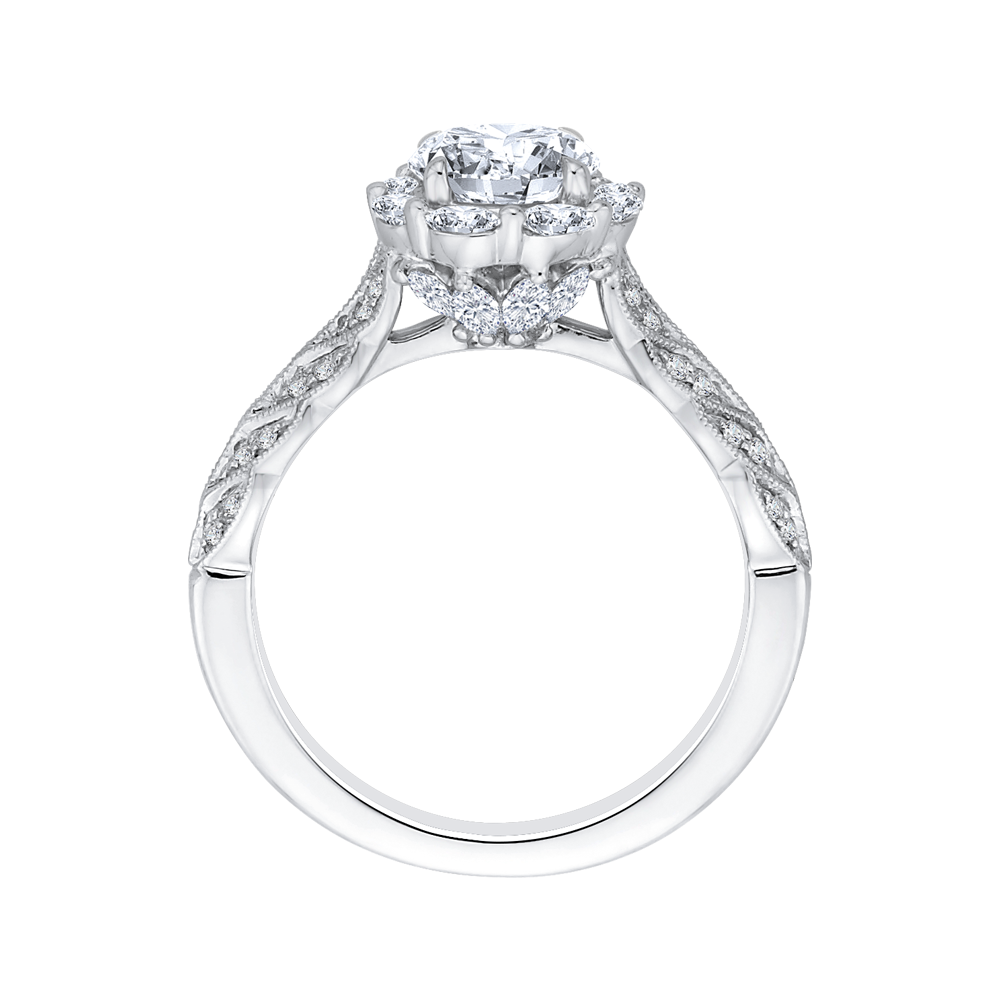 Round Diamond Floral Halo Engagement Ring in 14K White Gold (Semi-Mount)