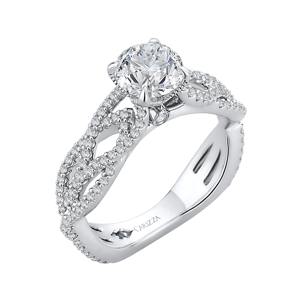 Split Shank Round Diamond Engagement Ring in 14K White Gold (Semi-Mount)