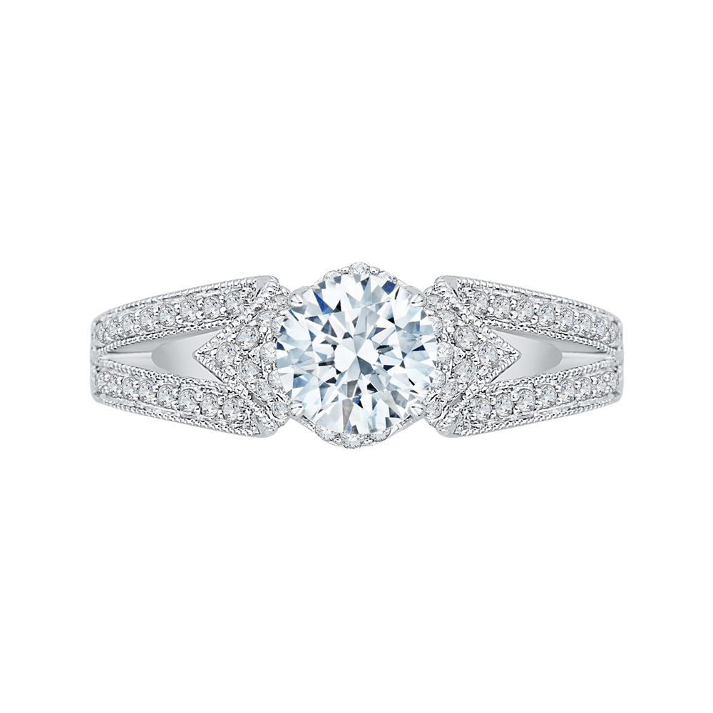 Split Shank Round Diamond Engagement Ring in 14K White Gold (Semi-Mount)